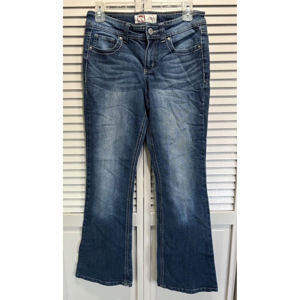 Lei Sophia Hipster Flare Denim Jeans Size 5 Mid Rise Pockets‎ Med Wash